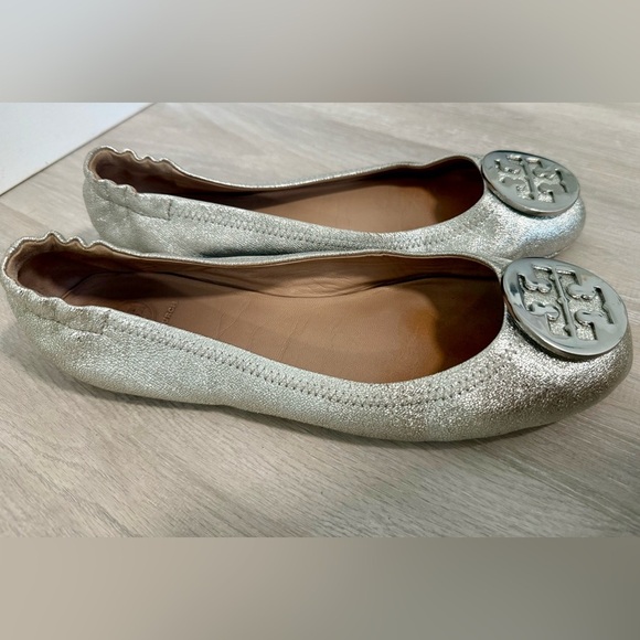 Tory Burch Minnie Travel Ballet Flat Royal Metallic Sliver Womans sz 9.5 - Picture 6 of 12